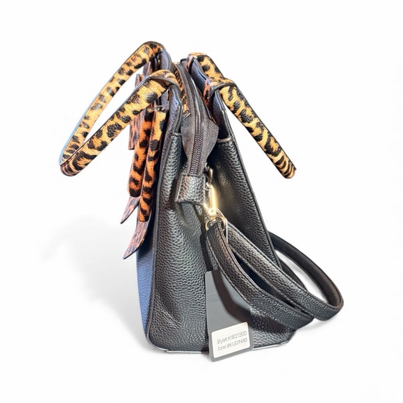 Crossi Black Satchel with Leopard Print Bow & Handles - Picture 4 of 11